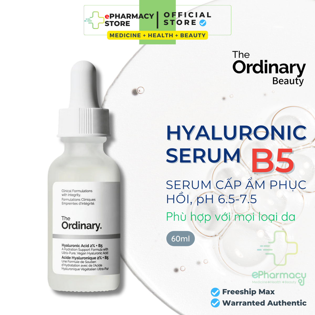 HYALURONIC ACID 2% + B5 THE ORDINARY SERUM - Tinh chất The Ordinary B5 cấp ẩm và phục hồi da 60ML