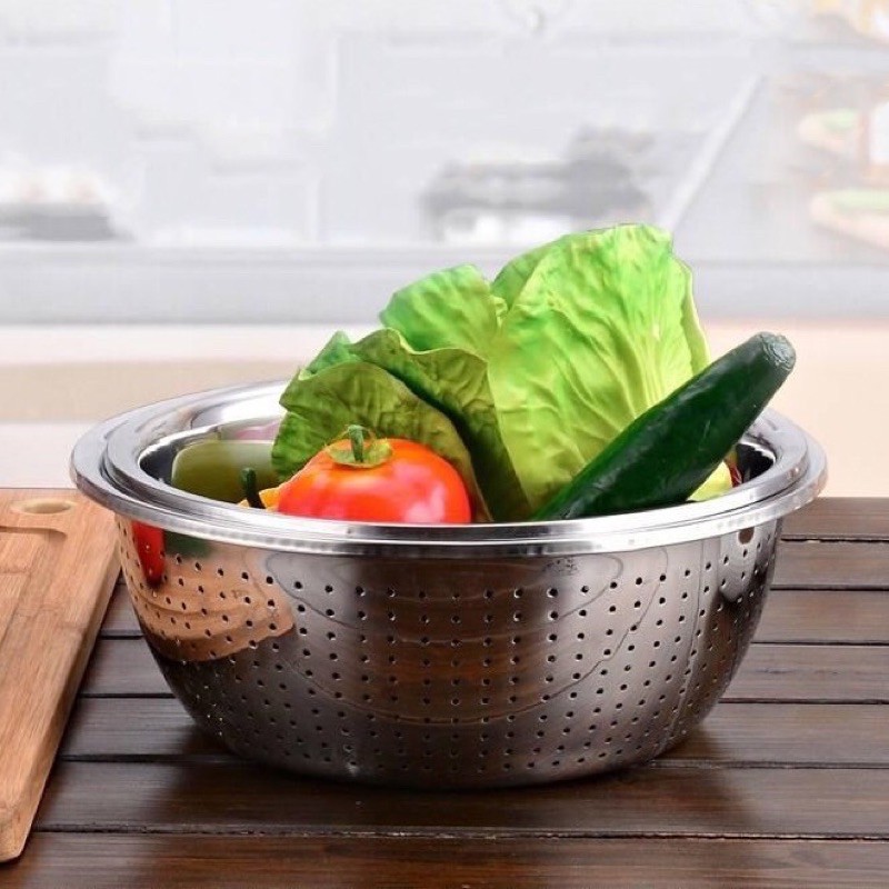 Bộ Thau Rổ Inox 5 Món Tiện Dụng