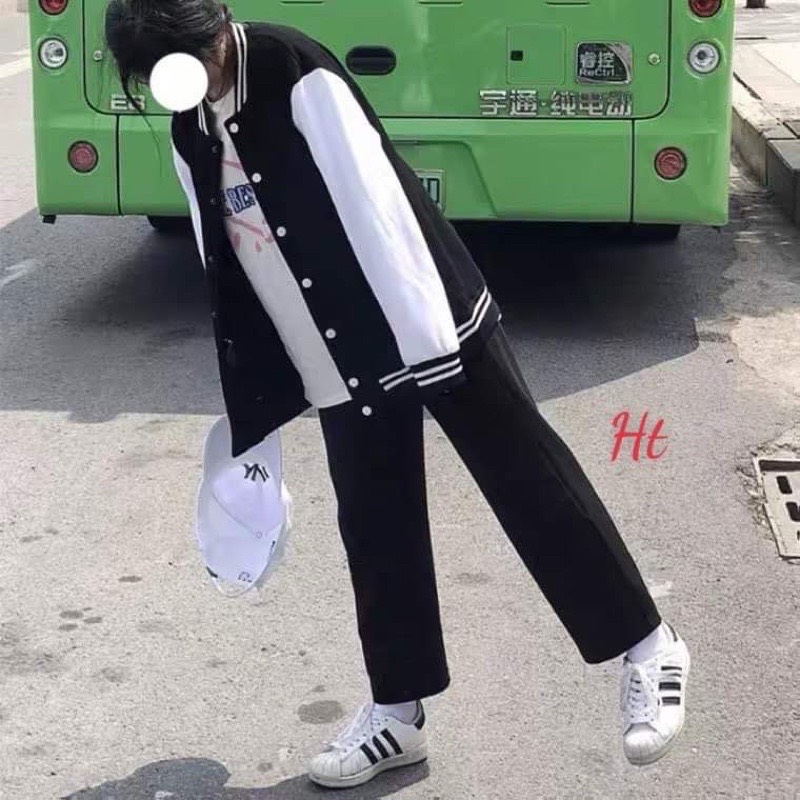 Áo khoác bomber nỉ phối tay trơn HT54