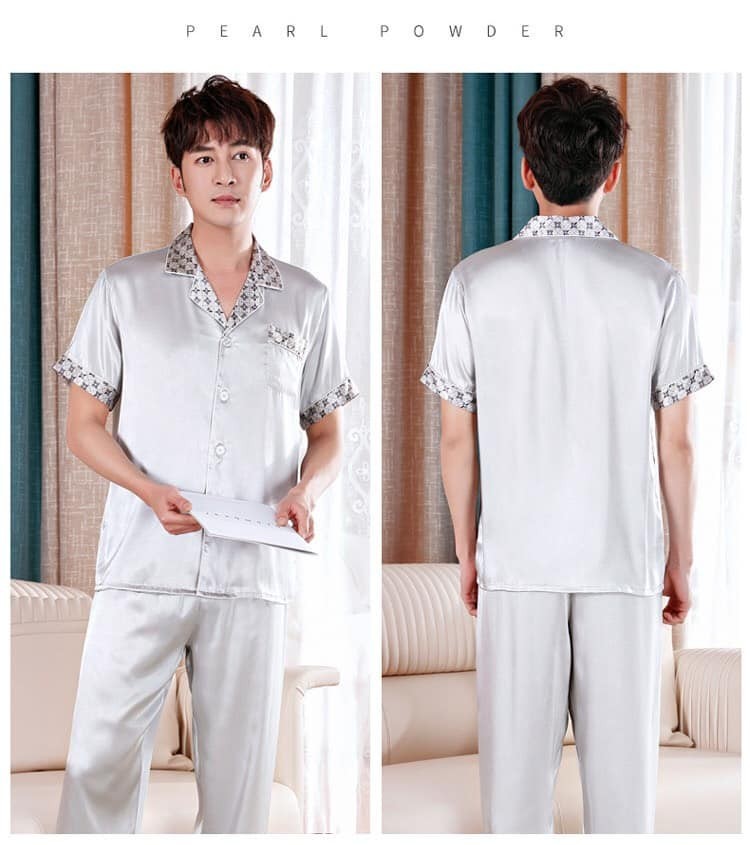 NG1909N Bộ pyjama nam ngắn tay chất lụa hàng nhập