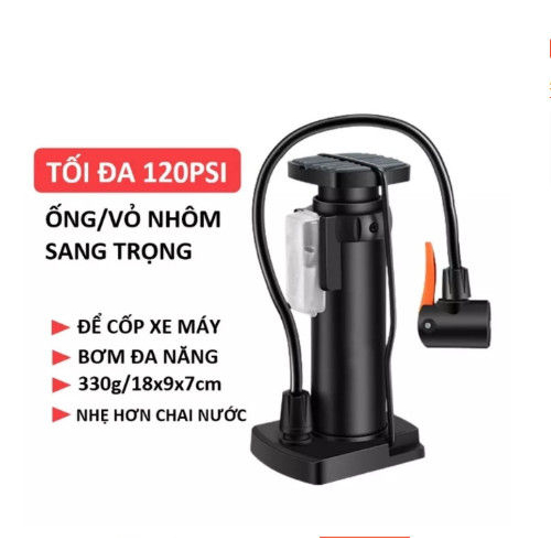 Bơm xe máy xe đạp nhỏ gọn Kiotool đầu van đa năng