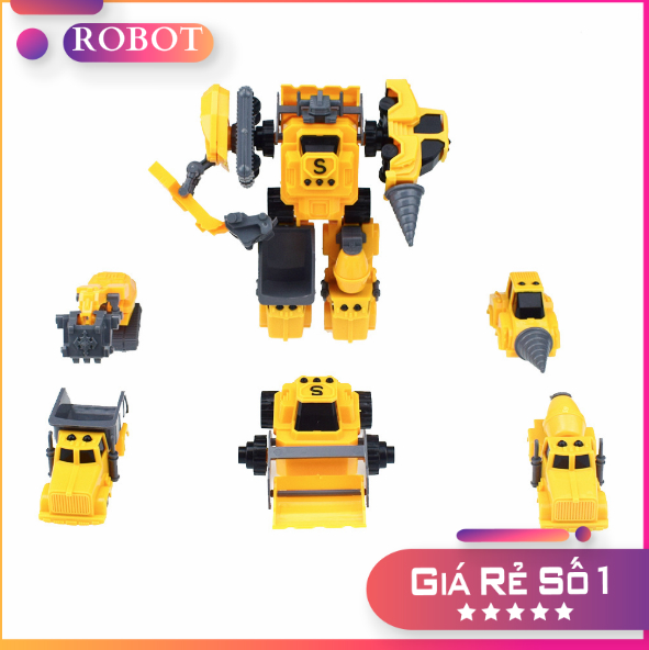 BỘ 5 XE CÔNG TRÌNH LẮP RÁP THÀNH ROBOT [ĐỒ CHƠI TRẺ EM]