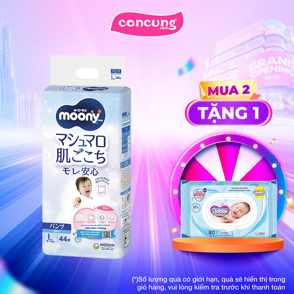 Tã quần Moony (L - bé trai, 44 miếng)