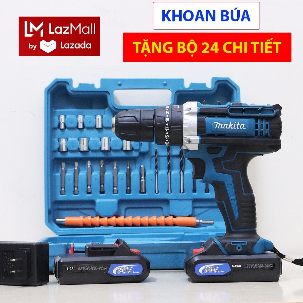 Click Vào Mua Store LazMall Chính Hãng Máy Khoan Pin Makita 36v CAO CẤP 3 Chức Năng Có Búa, Máy Bắt Vít 100% Lõi Đồng- Tặng Kèm Bộ Phụ Kiện 24 Chi Tiết Vô Cùng Tiện Lợi Trong Quá Trình Sử Dụng