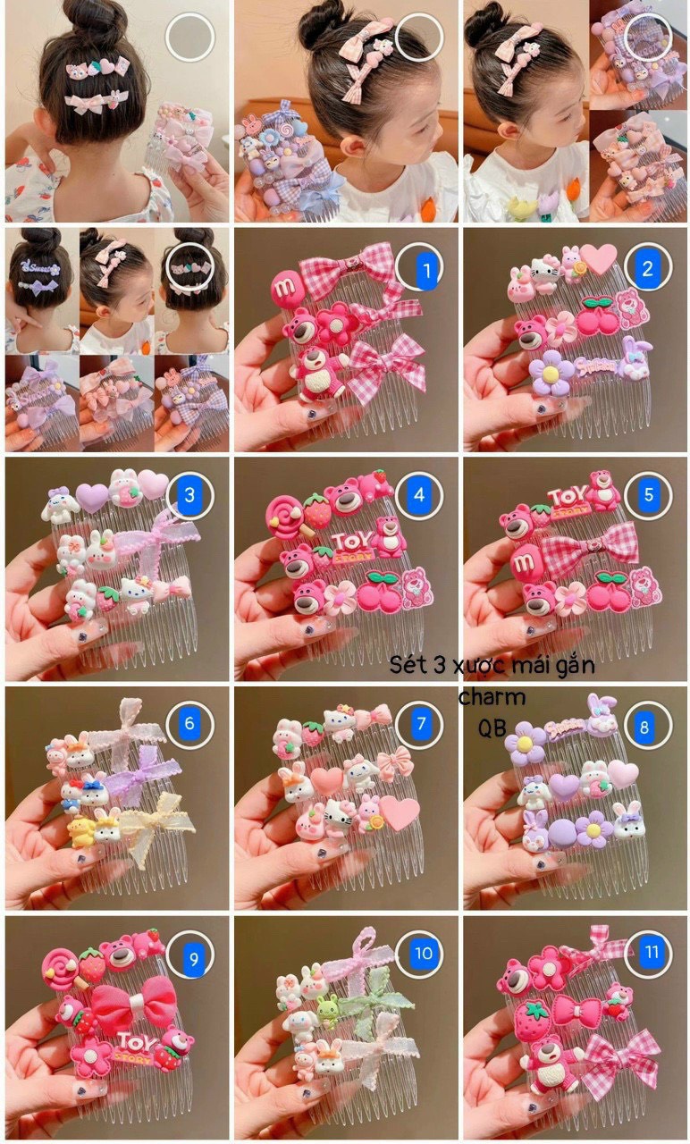 Set 3 cài tóc xược tóc gấu dâu họa tiết siêu dễ thương cho bé