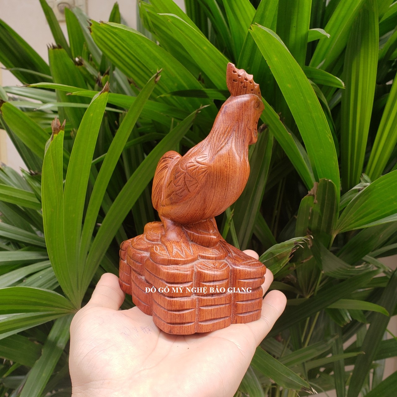 Tượng con gà gỗ ngọc am thơm để mộc cao 20 ngang 13 sâu 7 cm