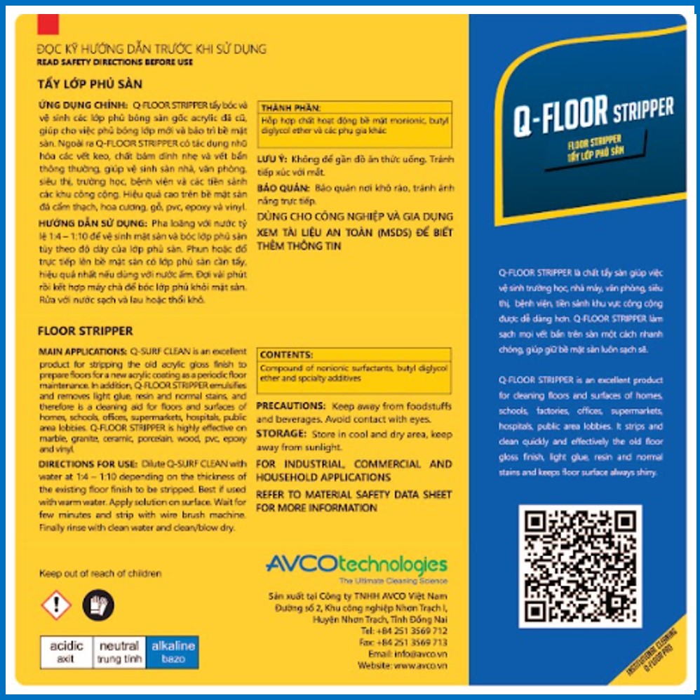 Chất Tẩy Phủ Bóng Sàn Q-FLOOR STRIPPER - can 20 lít - AVCOchem