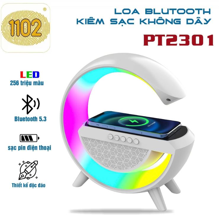 - loa bluetooth decor kiêm sạc không dây bt2301 - có đèn led - âm thanh vòm - bluetooth 5.0 kết nối nhanh ổn định kết nối đa phương tiện usb, aux, thẻ nhớ.