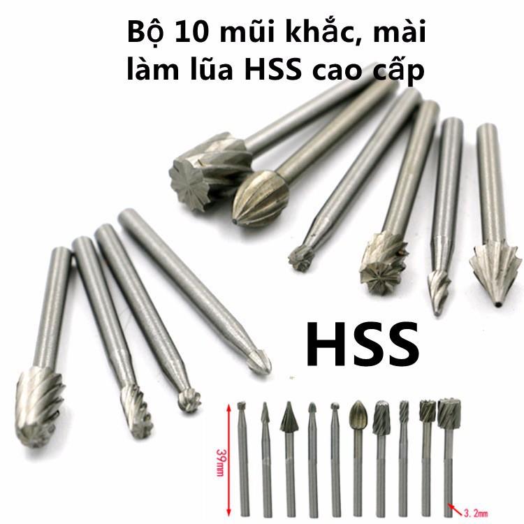 Bộ 10 mũi khắc, mài, làm lũa hss cao cấp