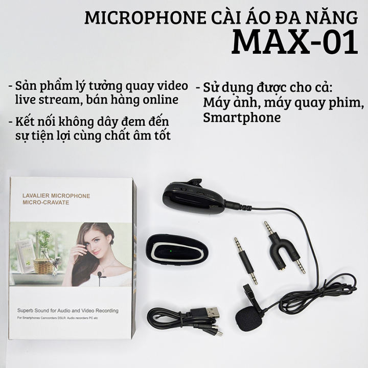 [ XẢ HÀNG  ]  Micro Thu Âm Đa Năng Bluetooth Cài Áo Chuyên Nghiệp Micro Thu Âm Cao Cấp Micro Trợ Giảng MAX-01 Dành Cho Youtuber  Vlog Bán Hàng Live Stream Nhỏ Gọn Âm Thanh Rõ Ràng BH 12 TH