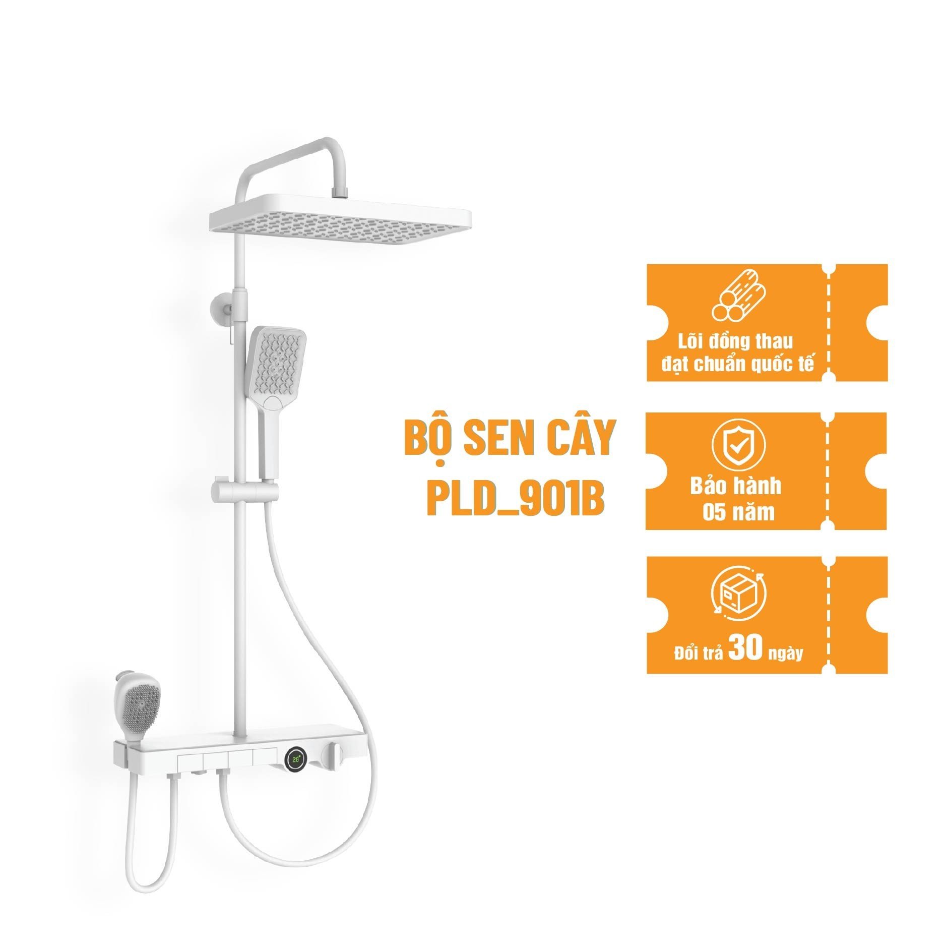 Sen cây tắm đứng palado pld901b, vỏ nhựa bảng kính lõi ppa, đi kèm vòi tắm cá heo cho bé