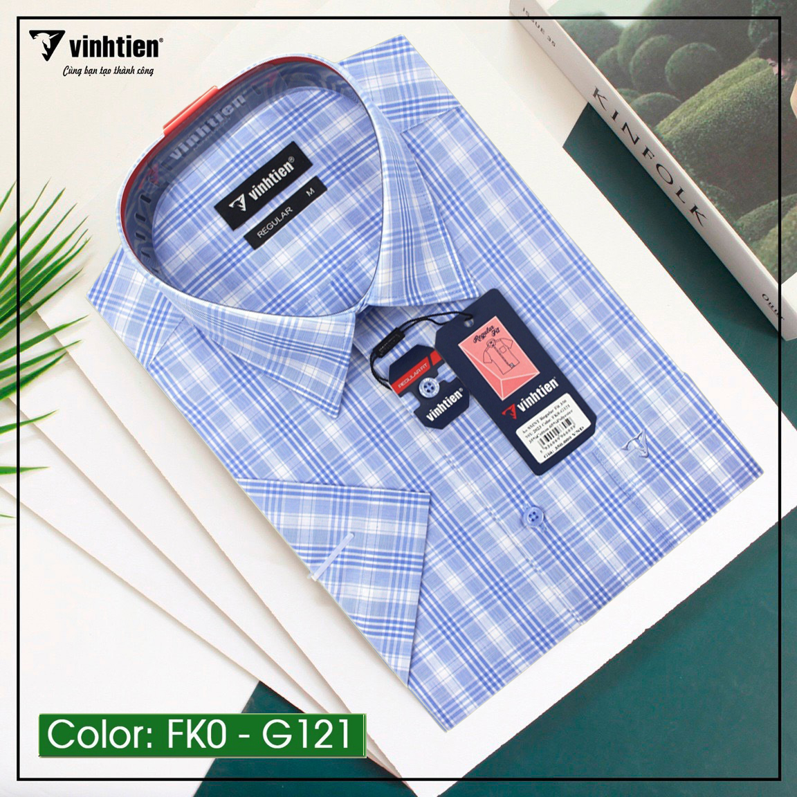 Áo Sơ Mi Ngắn Tay Vải Cotton Sọc Caro Vĩnh Tiến Dáng Classic Gtb 350
