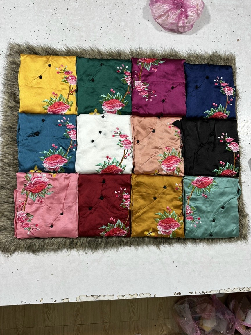 Đồ Lam Đi Chùa #Mẫu Hoa Xuân Lụa Satin# Quần Áo Nữ