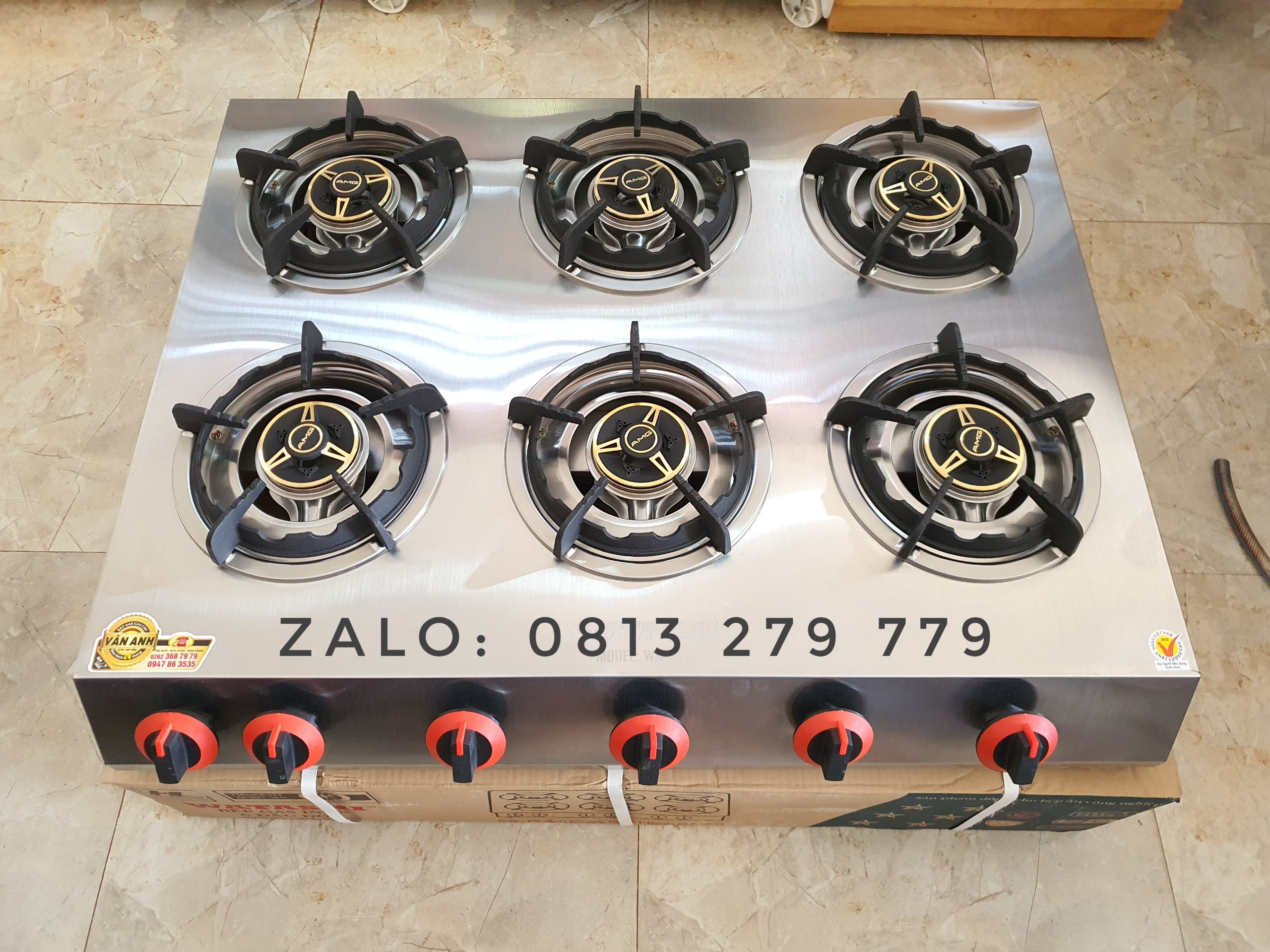 BẾP GAS 6 HỌNG CAO CẤP ( ĐẦU ĐỐT ĐỒNG ) WHATASHI