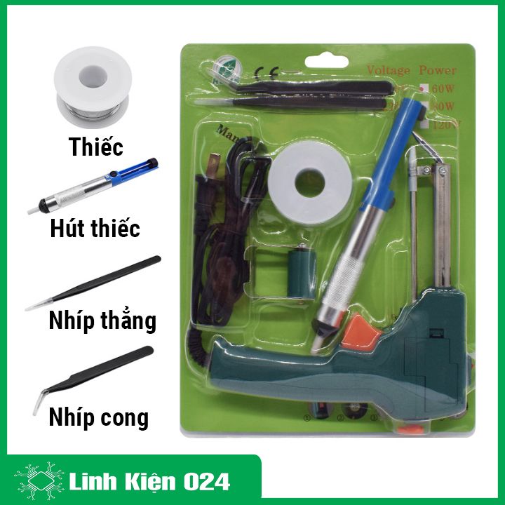 Bộ mỏ hàn thiếc tự động đẩy thiếc 220V 60W làm nóng nhanh kèm hút thiếc, 2 nhíp kẹp, 1 cuộn thiếc
