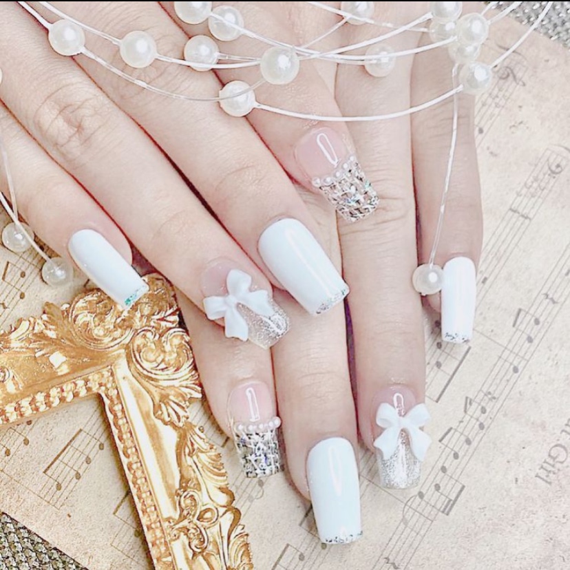 Charm Nơ Trắng Đính Móng - Mini Nails