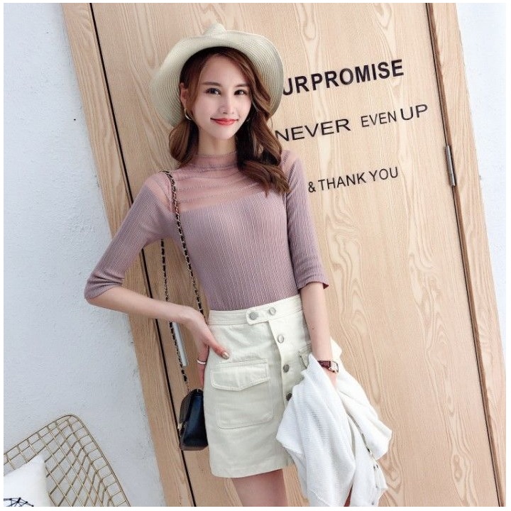 Áó len tay lửng cổ ren