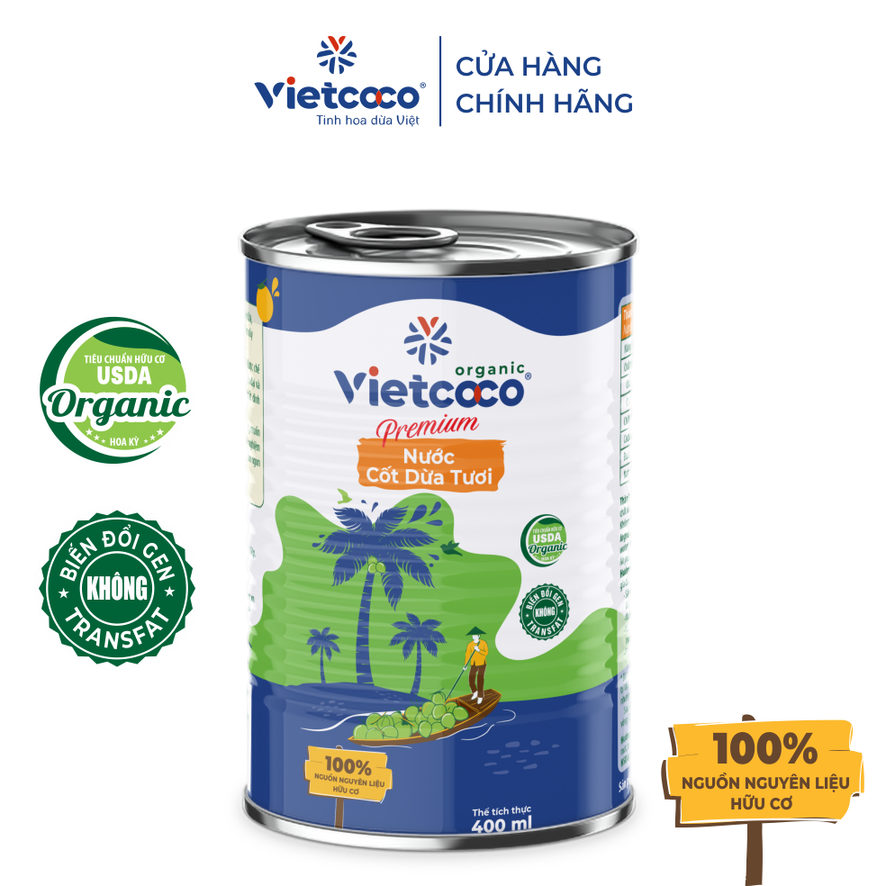 Nước cốt dừa tươi Organic Vietcoco - lon 400ml