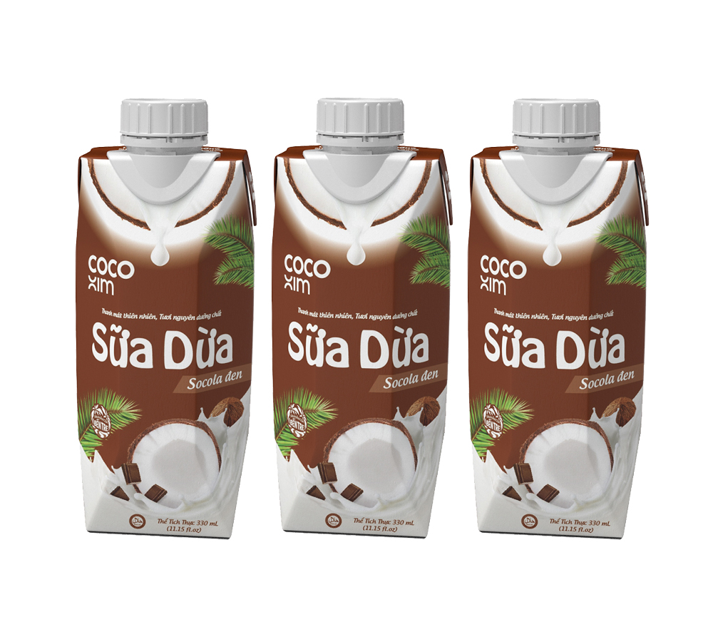 [UỐNG LÀ ĐẸP - MIỄN PHÍ SHIP ĐƠN HÀNG 49K] Combo 3 Hộp Nước Trái Cây Từ Dừa Tươi Nguyên Chất 100% kết hợp cùng Sữa Dừa Socola Đen - Thương