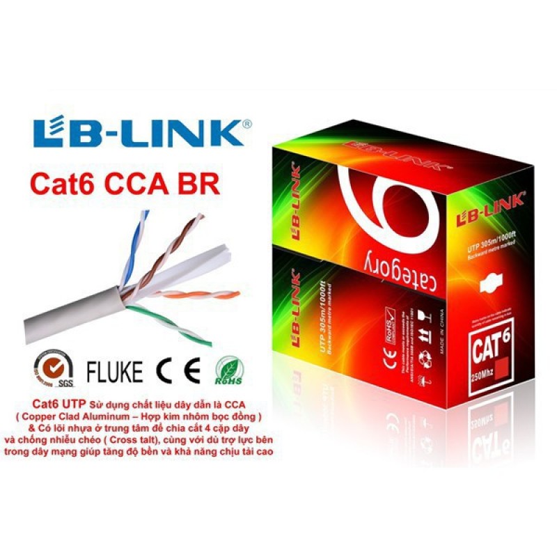 Bảng giá Cuộn dây cáp mạng LB-LINK Cat6 UTP CCA BR 0.4mm(Giá buôn - Cả cuộn 305m) màu xanh hoặc trắng Phong Vũ