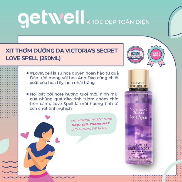 [HCM]Xịt thơm Victorias Secret  Fragrance Mist - Love Spell (250ml) nhập khẩu