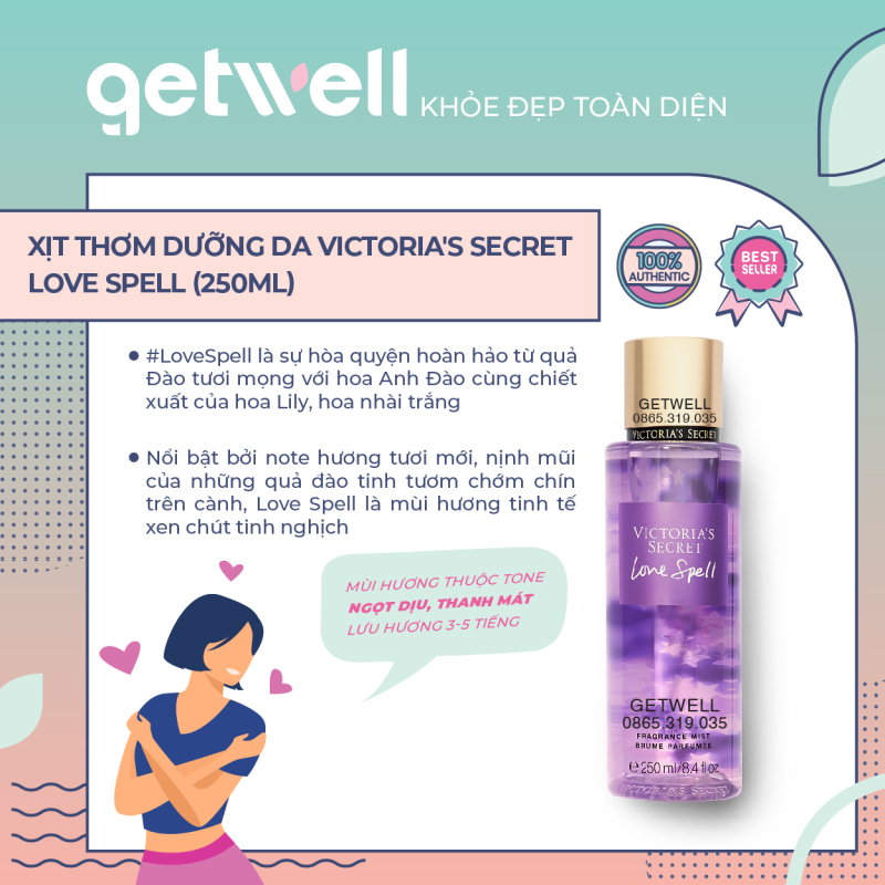 Xịt thơm Victorias Secret  Fragrance Mist - Love Spell (250ml)