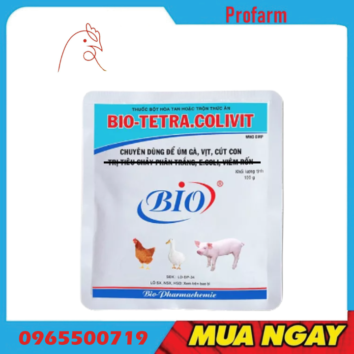 Bio tetra colivit chuyên dùng úm gà, vịt, cút con tri tiêu chảy, viem rốn gói 100gram