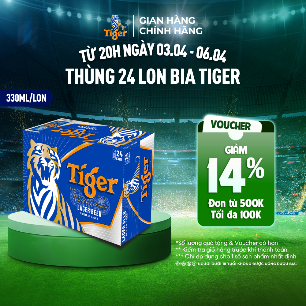 Thùng 24 lon bia Tiger 330ml/lon