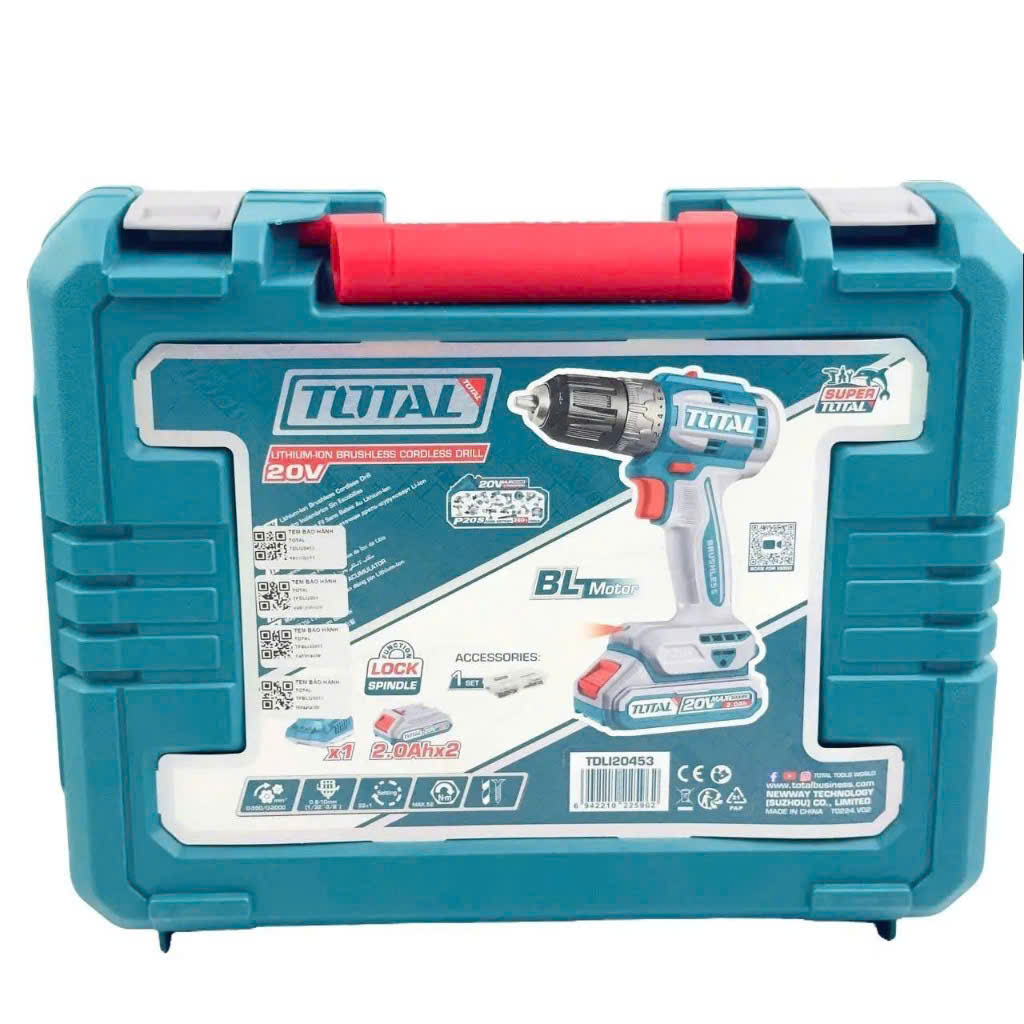 [HCM]MÁY KHOAN VẶN VÍT DÙNG PIN TOTAL 20V TDLI20453 - Động Cơ Ko Chổi Than