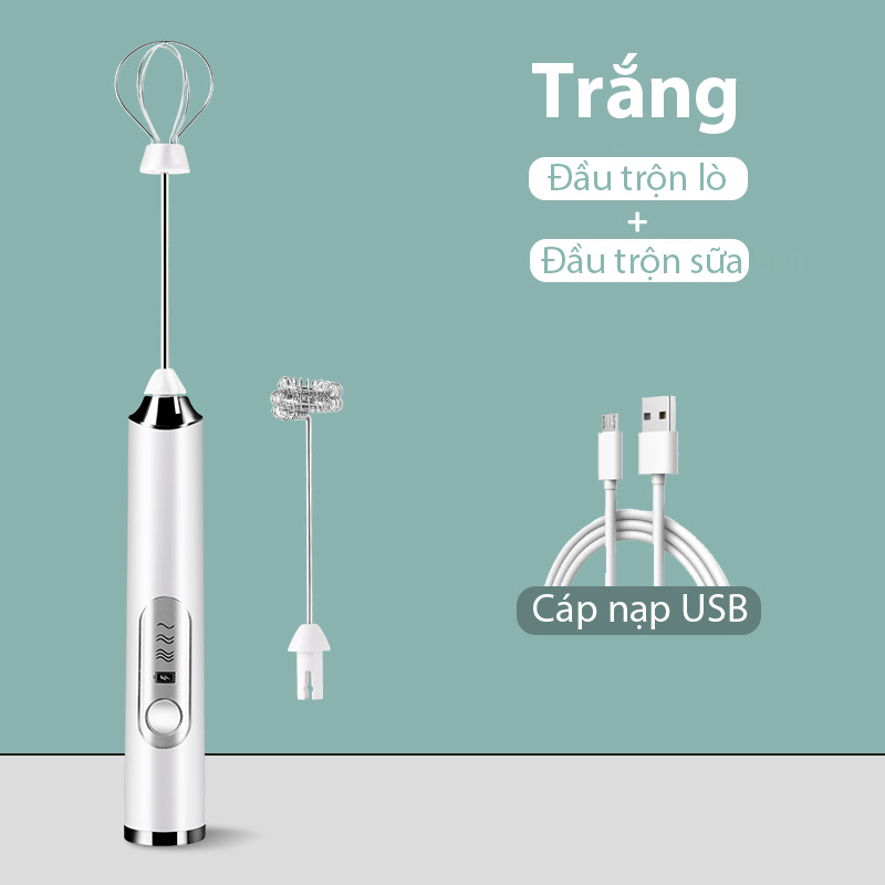 Máy đánh Trứng Cầm Tay Kèm Máy Tạo Bọt Cafe Chạy Điện Sạc USB 3 Tốc Độ Siêu Tiện Lợi