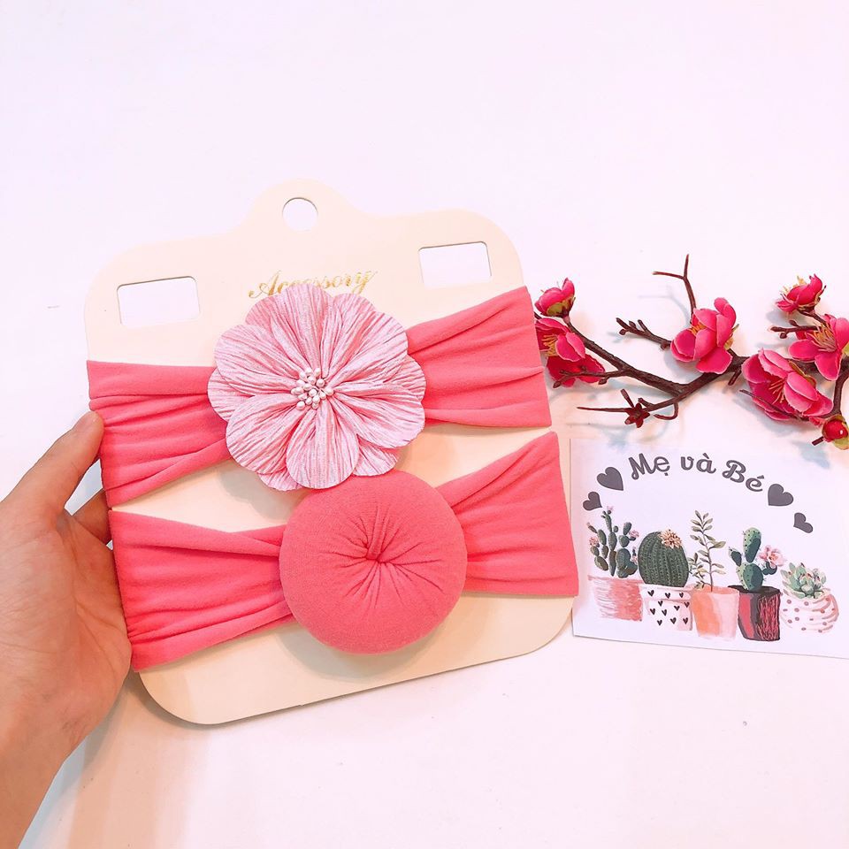 Set 2 băng đô bản to cho bé ( hoa+ xoắn) BD60 Mimo Baby