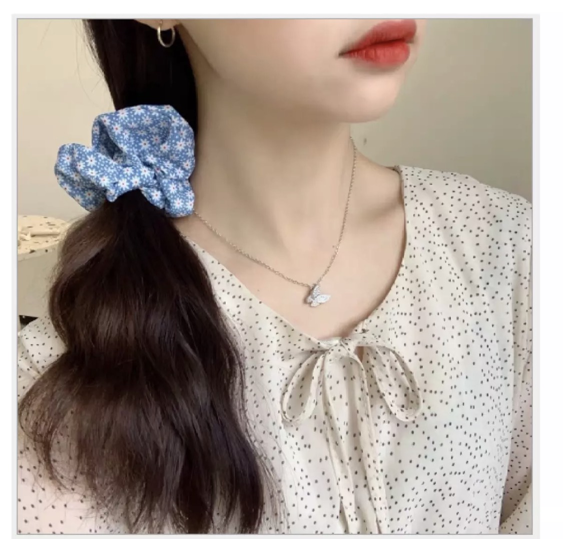 Combo 2 Cột tóc vải scrunchies họa tiết xanh mint