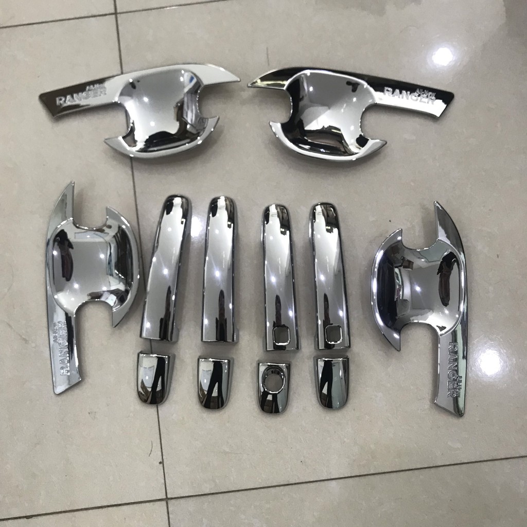 Full bộ ốp tay nắm, hõm cửa Ford Ranger mạ crom cao cấp