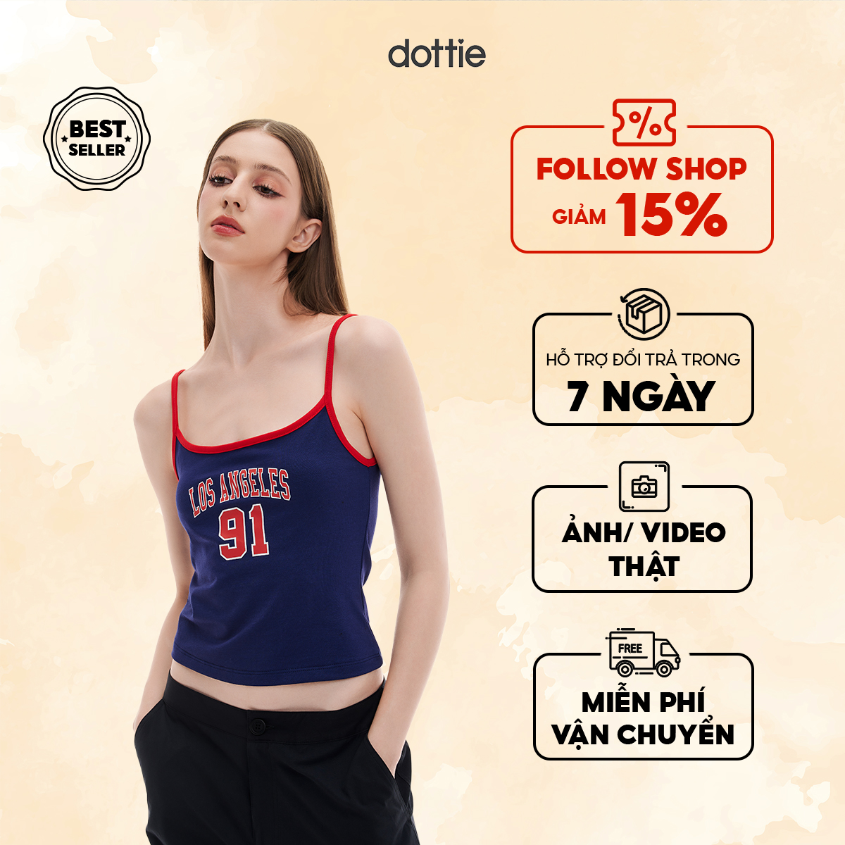 Dottie - áo 2 dây phối viền - xanh đen - t0826