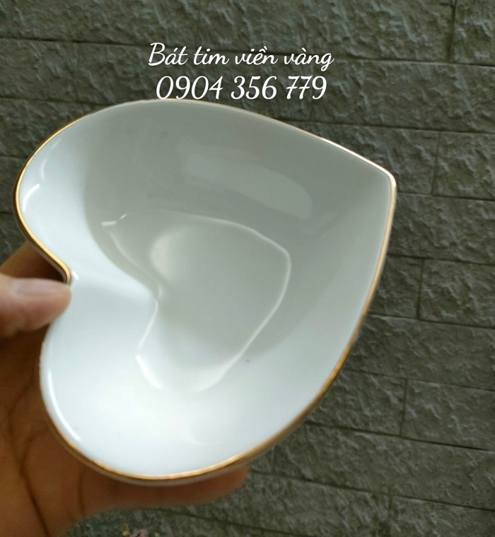 Bát tim sứ trắng viền vàng cao cấp