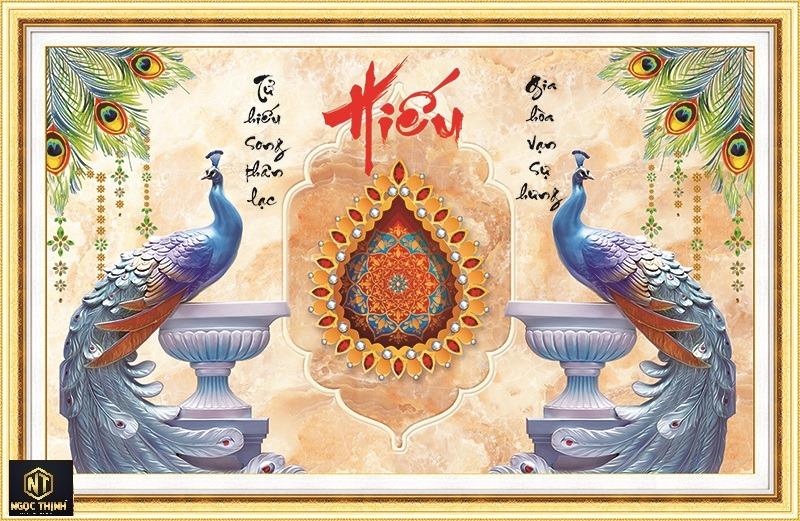 Tranh đính đá chữ Hiếu đôi công VS258 KT:100cmx65cm Siêu Thị Tranh Thêu