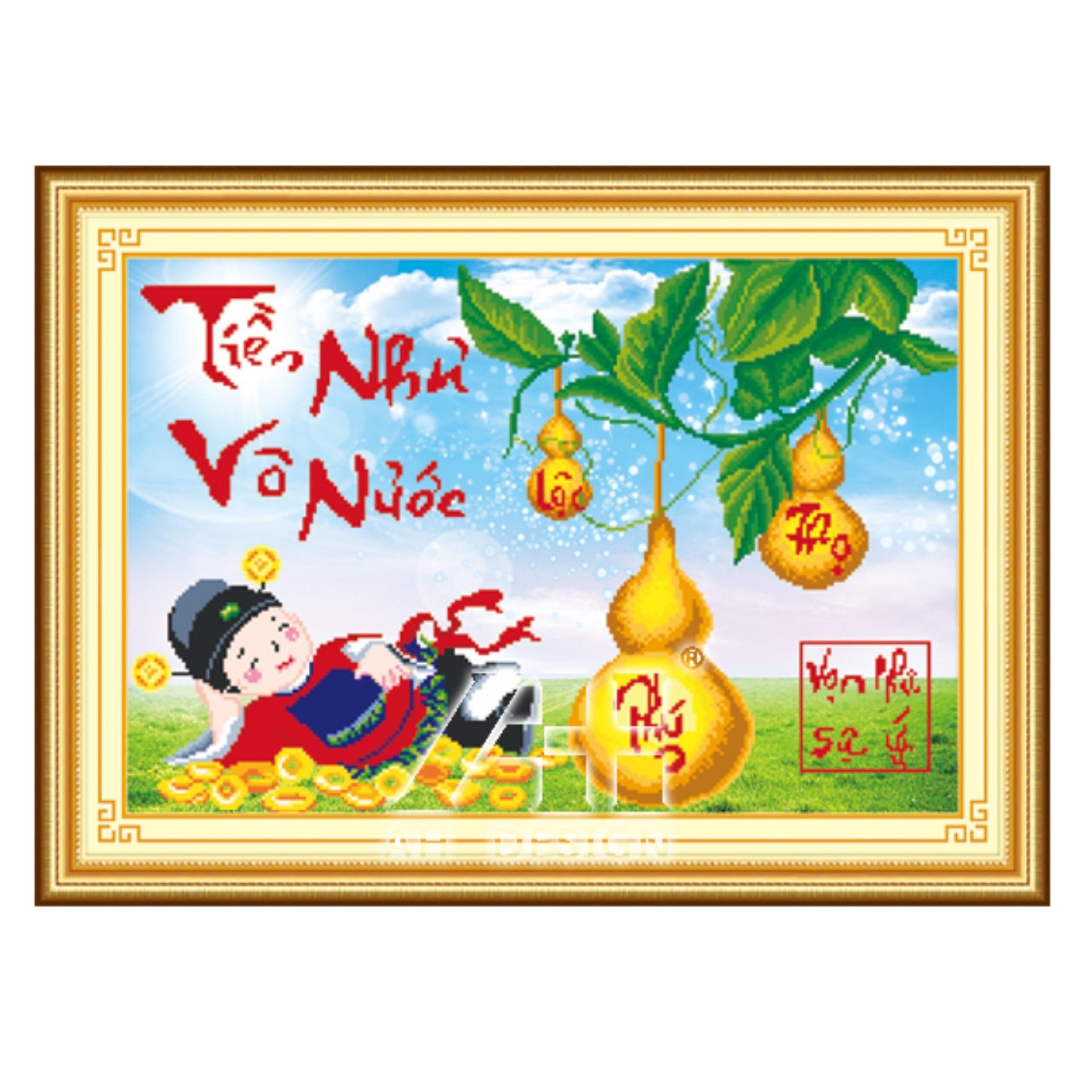 Tranh thêu chữ thập tiểu thần tài tiền vô như nước 53423 - kích thước 65 * 47