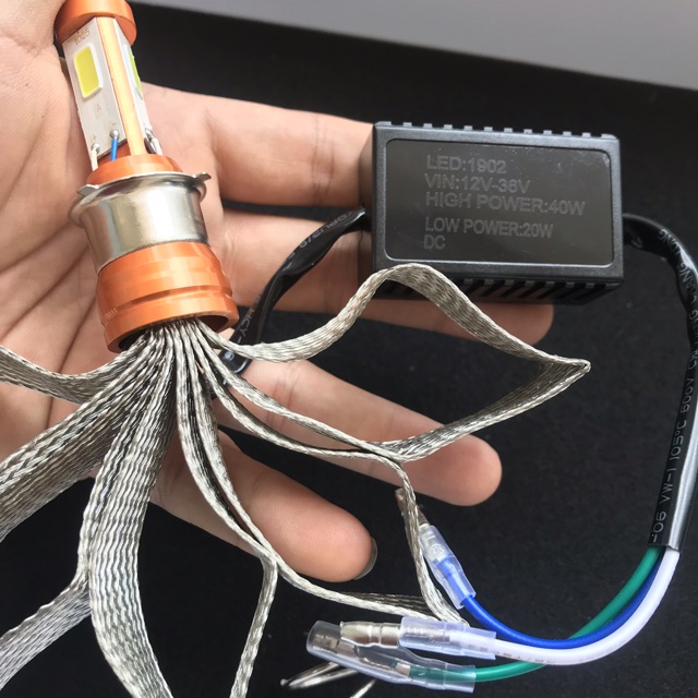 Đèn pha led H4 3 tim có râu tản nhiệt nhôm