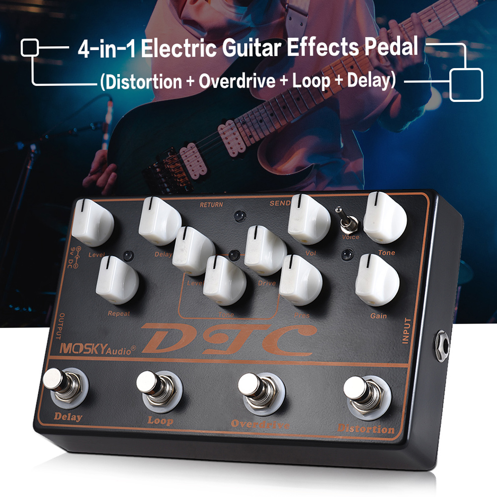 DTC 4-in-1 Electric Guitar Effects Pedal Distortion + Overdrive + Loop + Delay