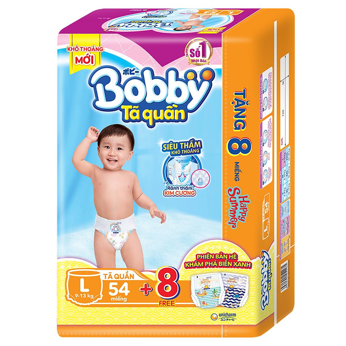 Tã Quần Bobby Gói Siêu Lớn M62 (62Miếng) + 8 Miếng Cùng Size