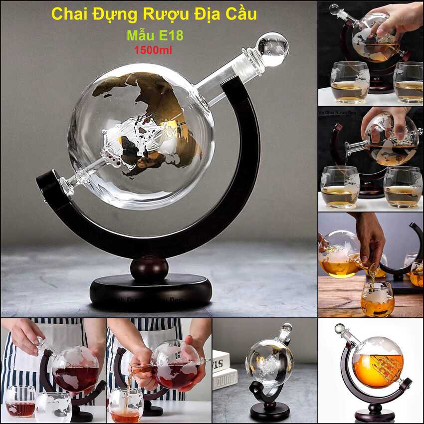 Glass bottle 1500ml – globe design – with wood base – 주병 - 술병