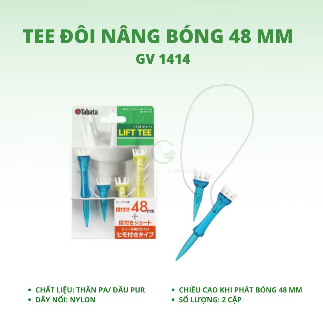 Tee Golf, Tee Nhật Bản chính hãng Tabata GV1414 nhiều kích thước, Tee nhựa có dây chơi gôn, Que đỡ bóng golf