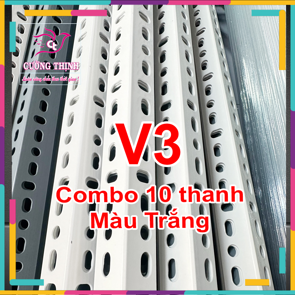 SẮT V LỖ (V3 dài 1m, dày 1,6mm) - Lắp ráp kệ sắt đa năng, Sắt V lỗ, Màu Trắng