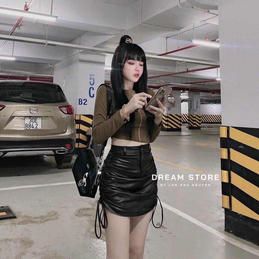Chân Váy Da Rút Dây 2 Bên,Chân Váy Nữ,LY STORE