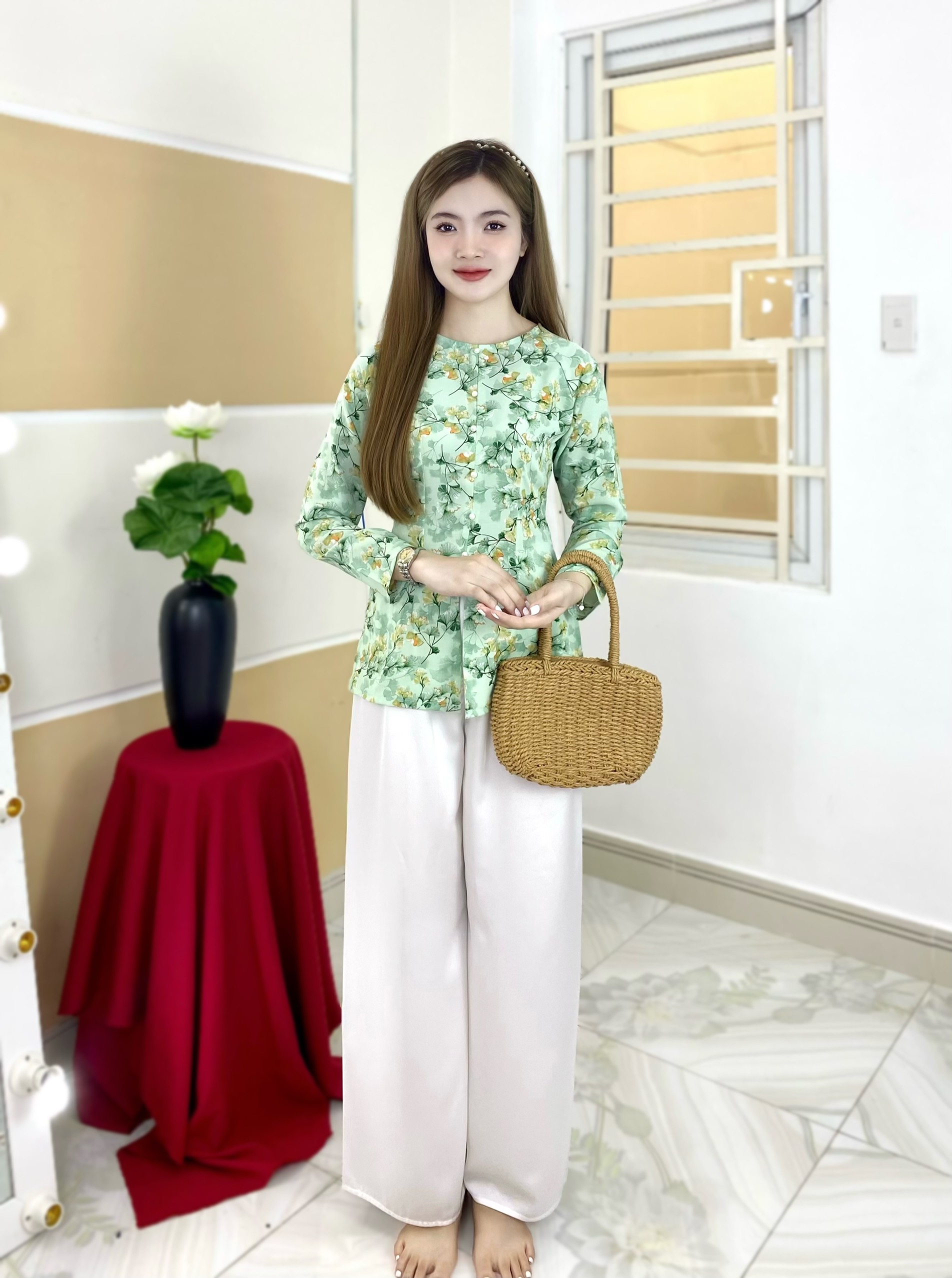Nguyên Bộ Bà Ba Tay Dài Lụa Mango L01