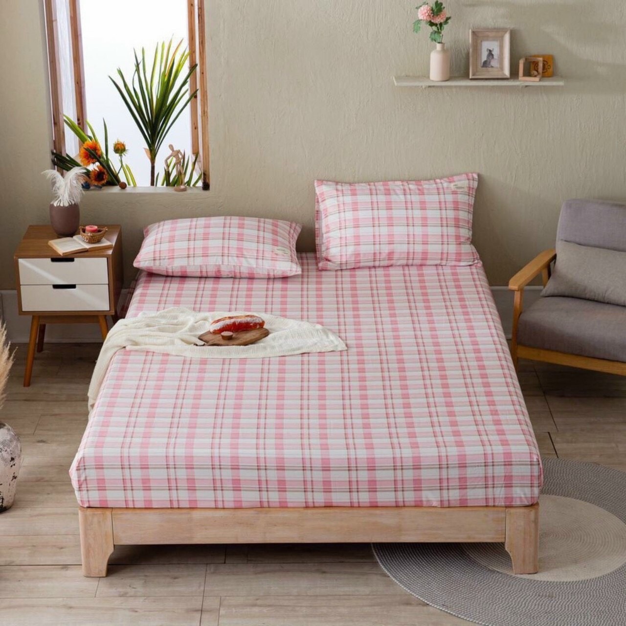 Bộ Ga Gối Cotton Tici Kẻ , Chất Liệu Mềm Mát