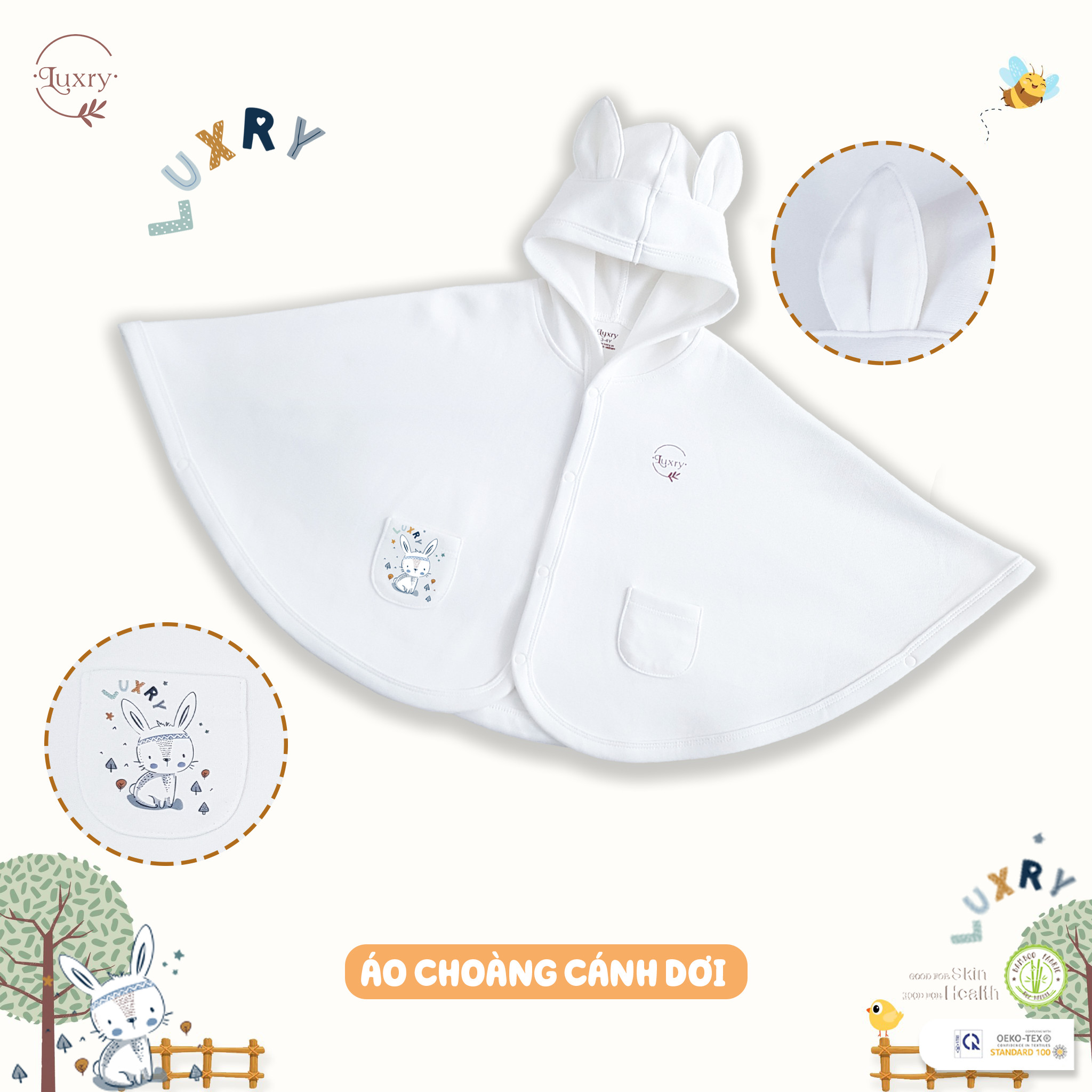 Áo choàng cánh dơi thỏ con Luxry dày dặn cute cho bé