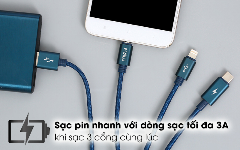 Cáp 3 đầu Lightning Type C Micro 1m eValu Spanker B 2 ( Like New )
