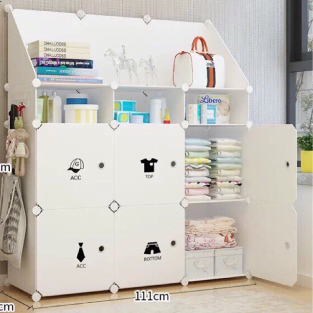 Tủ Nhựa LắP GhéP Đa Năng Để Đồ Cho Bé 6 Ô To + 3 Ô Nhỏ + 3 Kệ Góc Vách Trắng Đục, Cửa Quần Áo Giá Rẻ