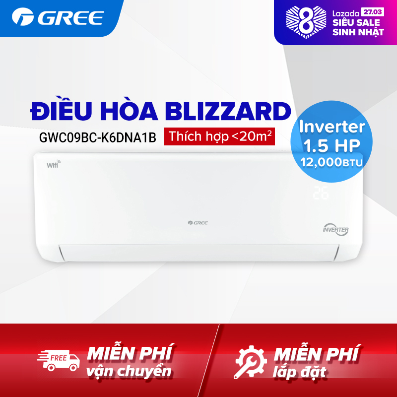 Bảng giá Điều hòa GREE- công nghệ Real Inverter - 1.5 HP (12.000 BTU) - BLIZZARD GWC12BC-K6DNA1B (Trắng) - Hàng phân phối chính hãng